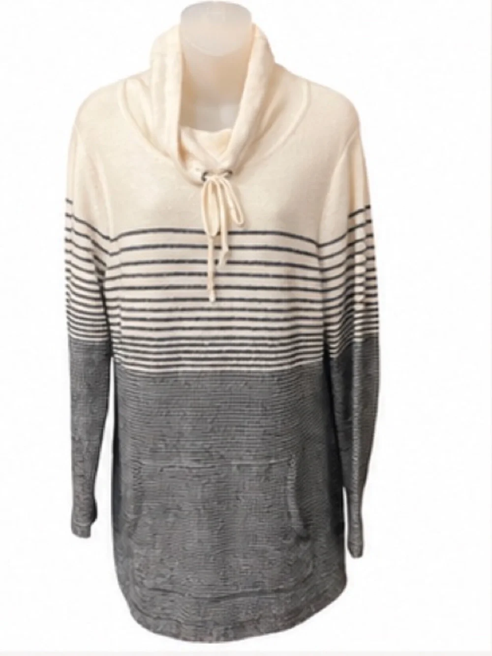 Talbots L Lambswool Blend Ombré Striped Cowl Neck Tunic Sweater
